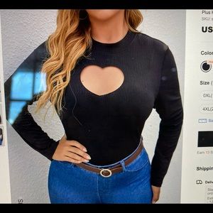 Shein heart cut out long sleeve t